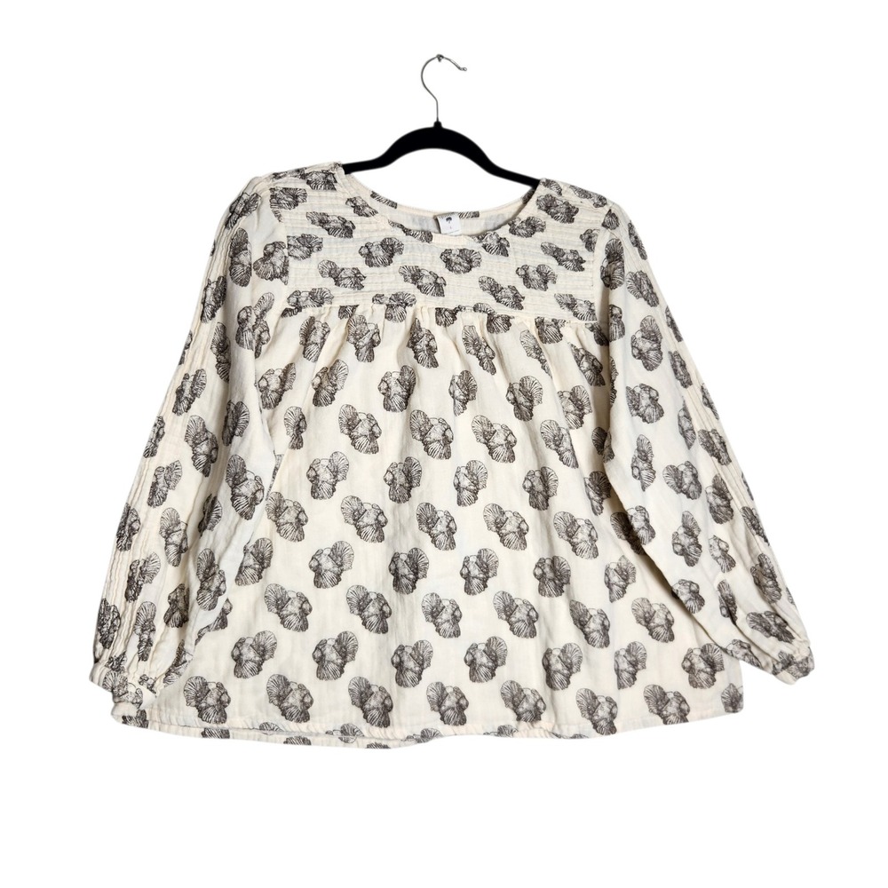 Kate Quinn Organic Cotton Gauze Turkey Print Top Cream Charcoal Large